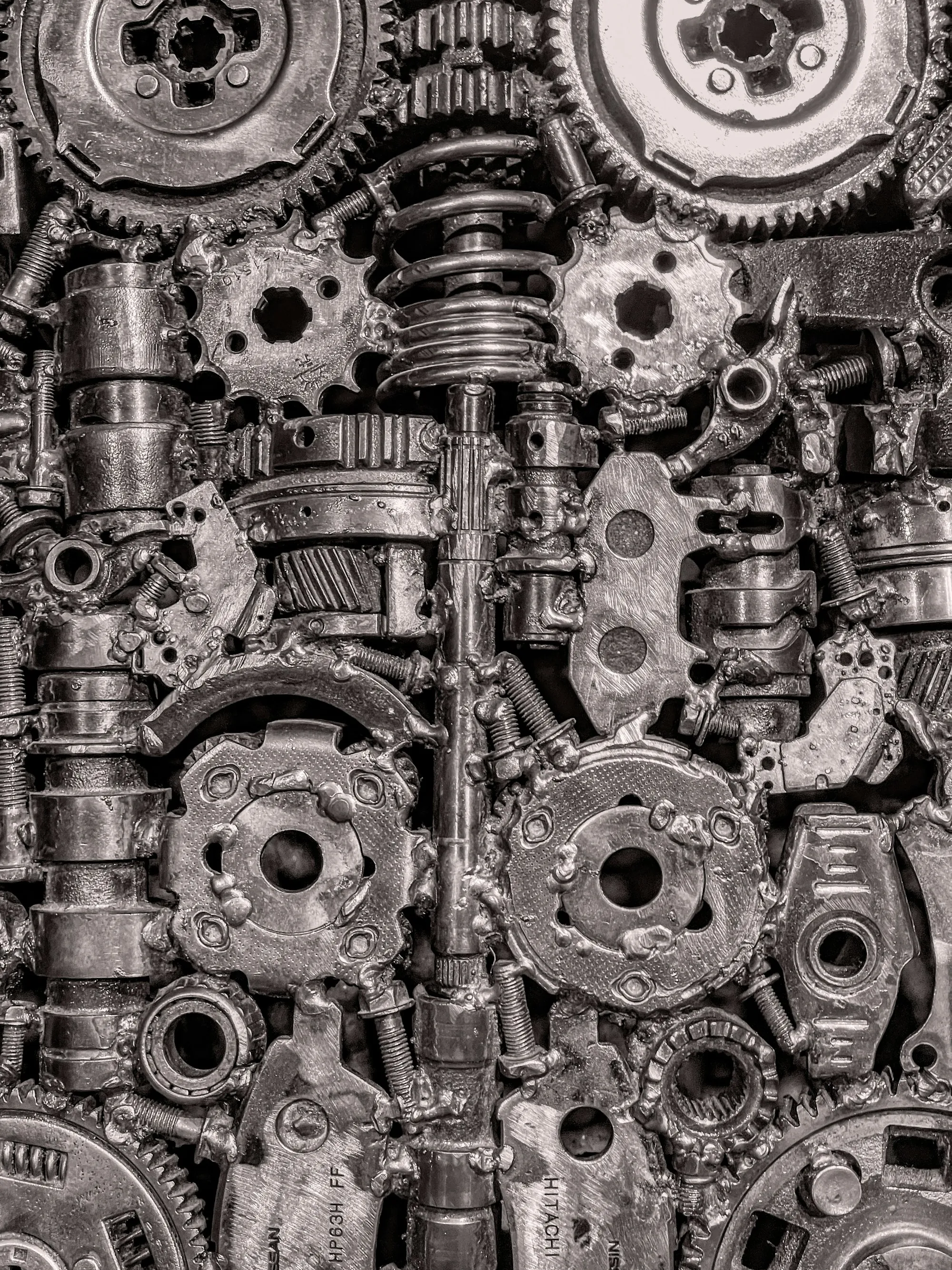 Close view of a heap of metal gears